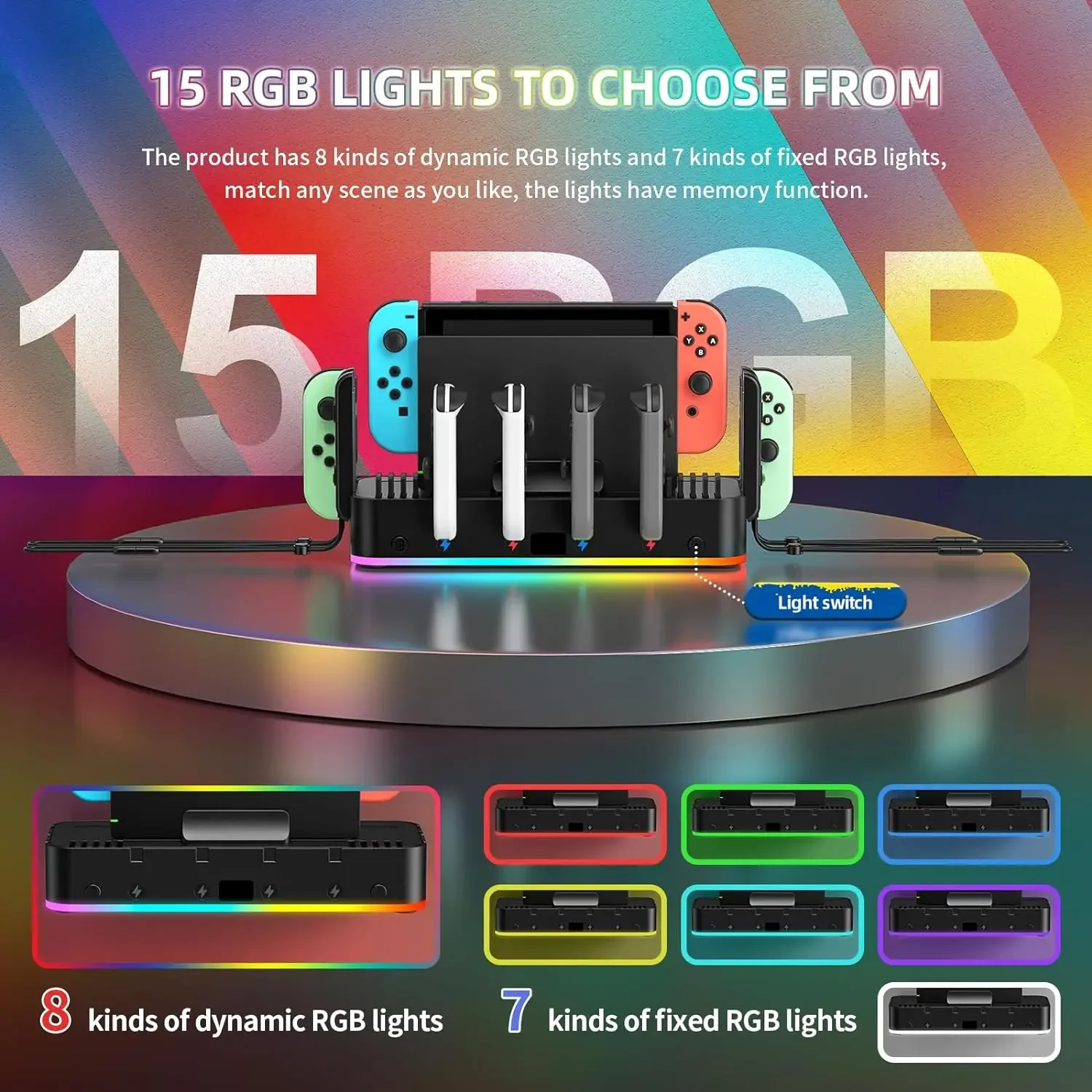 IPEGA PG-SW107 Supporto da parete per interruttore RGB con caricatore Joy-Con, supporto per interruttore per Nintendo Switch / OLED con organizer per interruttori