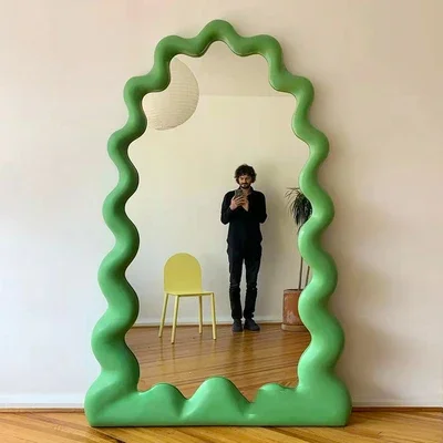 -Wave full-length dressing mirror home retro wall-mounted Nordic fitting mirror light luxury clothing store full-length mirror
