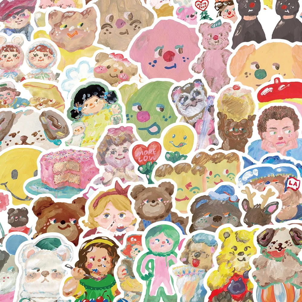 10/30/55pcs Cartoon oil painting cute ins girl heart graffiti Aesthetic Decals DIY Skateboard Phone Fridge Cool stickers