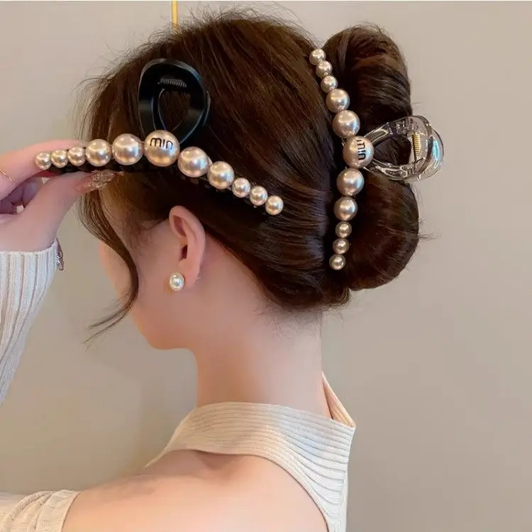 Korean Version of Fashionable  Champagne Color Large Pearl Clip Temperament Girl Hair Grab Versatile Ponytail Hair Accessories