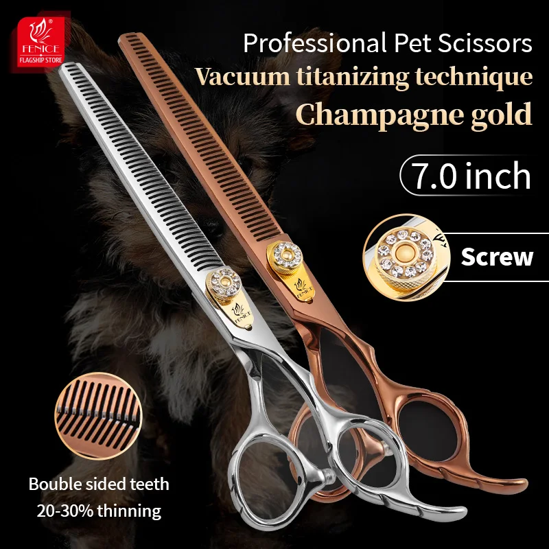 Fenice 7.0 inch Double Teeth Pet Thinning Scissors Professional Dog Pet Grooming Scissors Animals Haircut Thinning 20-30%