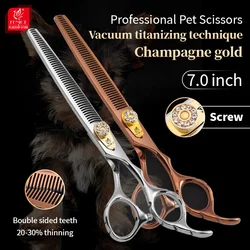 Fenice Dog Beauty Scissors 7 inch Professiona Double Teeth Pet Grooming Scissors for Dogs Thinner Shears Thnning rate 20-30%