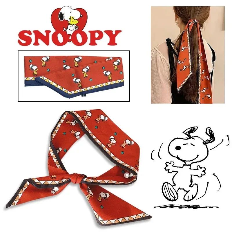 Snoopy Hair Band Silk Scarf Cartoon Women Hair Ornament Ribbon Tied-Up Long Bow Anime Girl Vintage Satin Ribbon Headband Gift