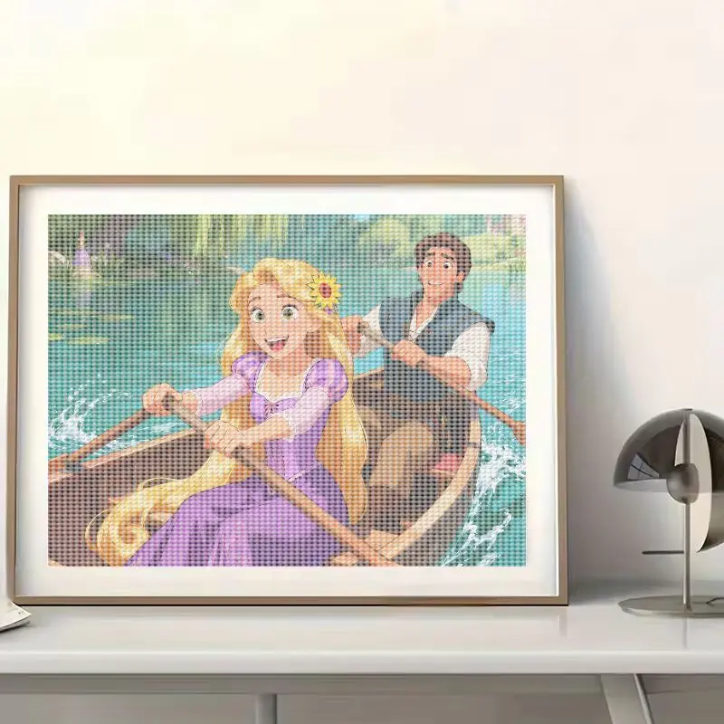 Kit de peinture diamant 5D à perceuse complète, bricolage, raiponce emmêlée Disney et cavalier Flynn, scène de bateau romantique, princesse Prince de dessin animé G, 1 pièce