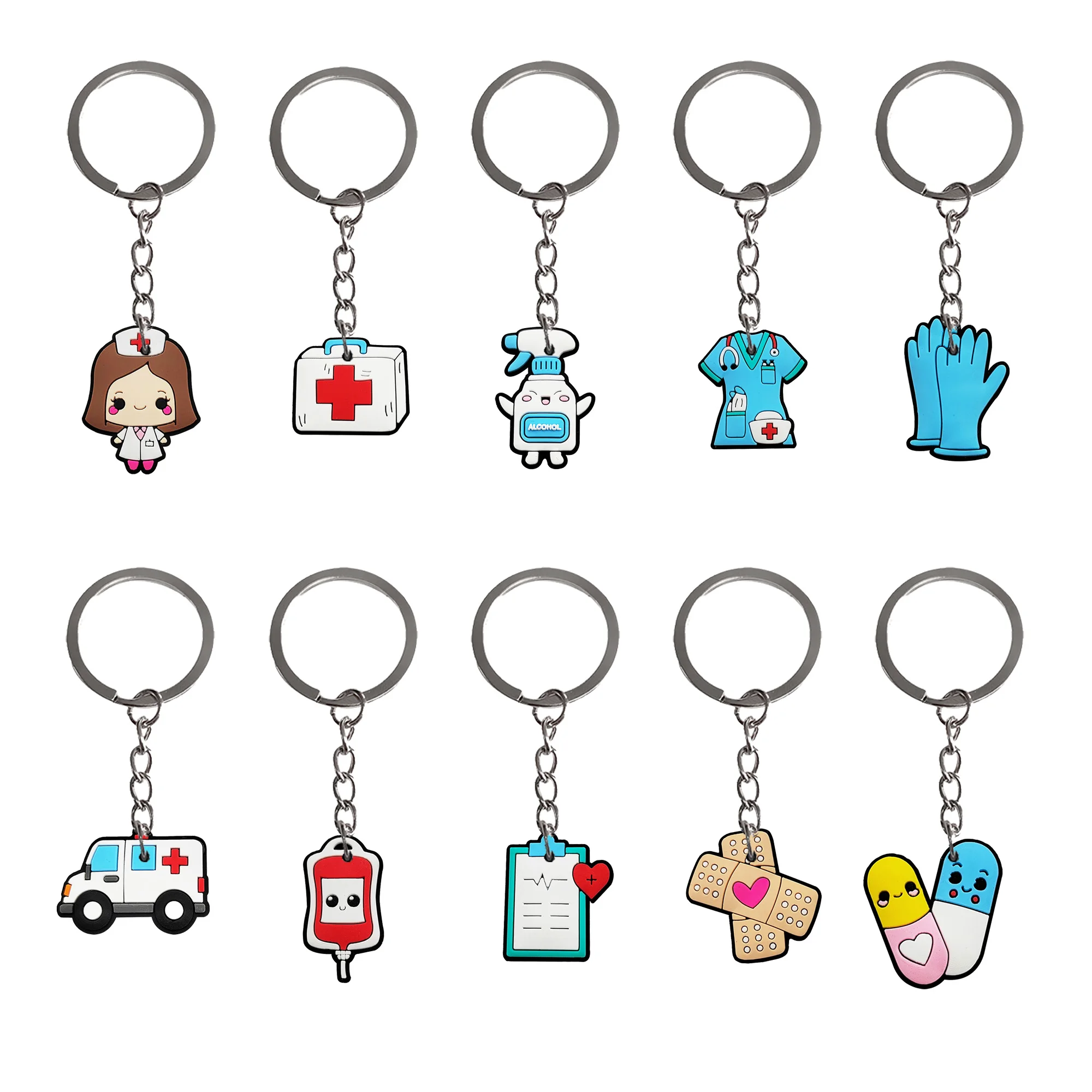 1-10Pcs Ambulance First-aid Kit Adult PVC Keyring Glove Nurse Key Handbag Pendant Accessories Fit Fashion Keychain