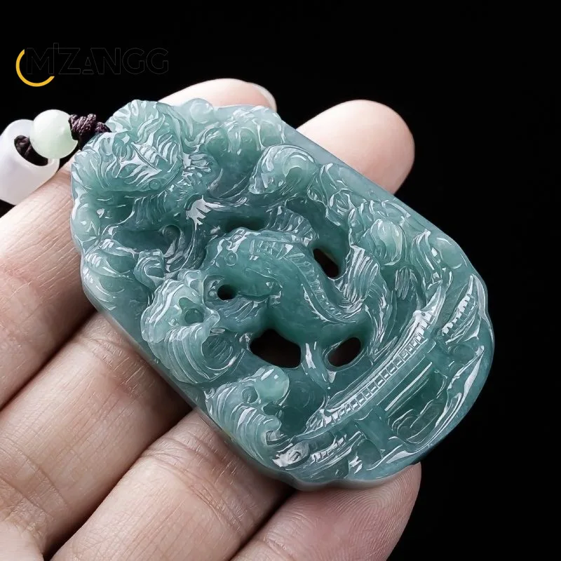 

Натуральный жадеит, голубая водная рыба, прыгающая сквозь кулон в виде ворот дракона, ожерелье из жадеита ледяного типа, мужской и женский праздничный подарок