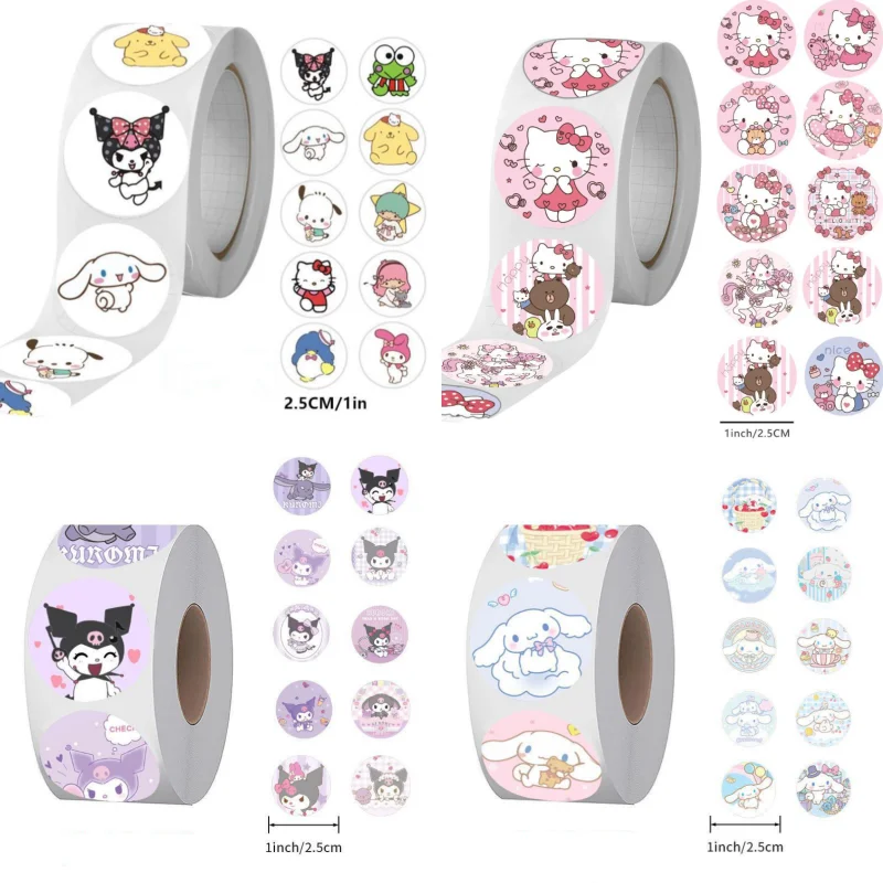 

500Pcs Anime Hello Kitty Sanrio Stickers Kuromi Melody Cute Curly Sealing Cartoon DIY Graffiti Fashion Sticker for Kid Gift Toys