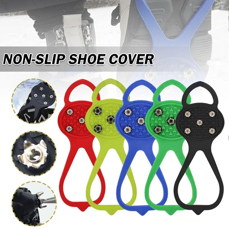 Crampones antideslizantes para escalada en hielo, tacos de agarre fuerte, cubierta de zapatos, 5 colores, 5 tachuelas