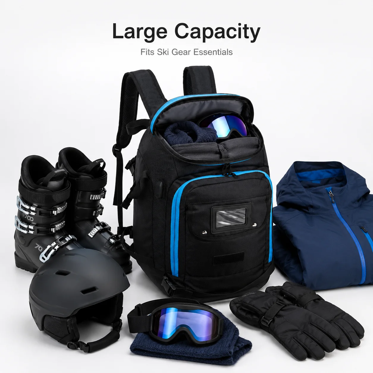 50L Ski Boot Backpack for Adults, Large Ski Gear Bag for Boots Helmet Goggles Gloves, Snowboard Travel Backpack