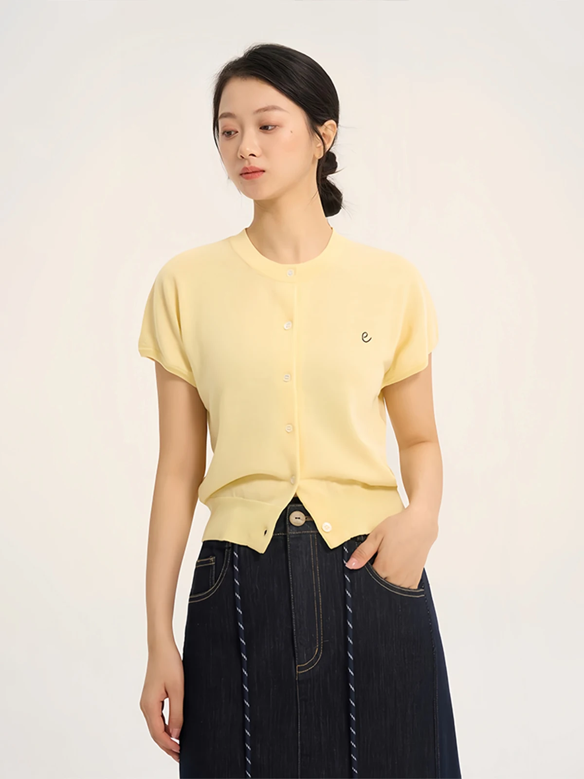 

Zhang Xiaomei осень-зима Dopane желтый ort Sve вязаный свитер женский тонкий открытый кардиган с вышивкой топ Z00