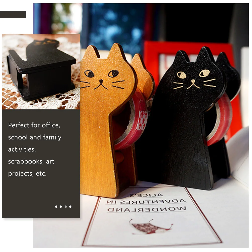 

Retro Wooden Dispenser Cute Cat Shaped Holder Black Desk Office Retro Style Tape Supplies Practical Art Projects