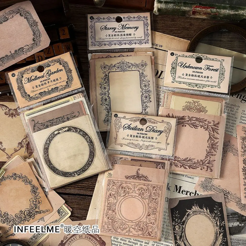 30pcs/pack Vintage Style Craft Paper DIY Scrapbooking Materials Decor Junk Journal School Marking Stationery Memo Paper