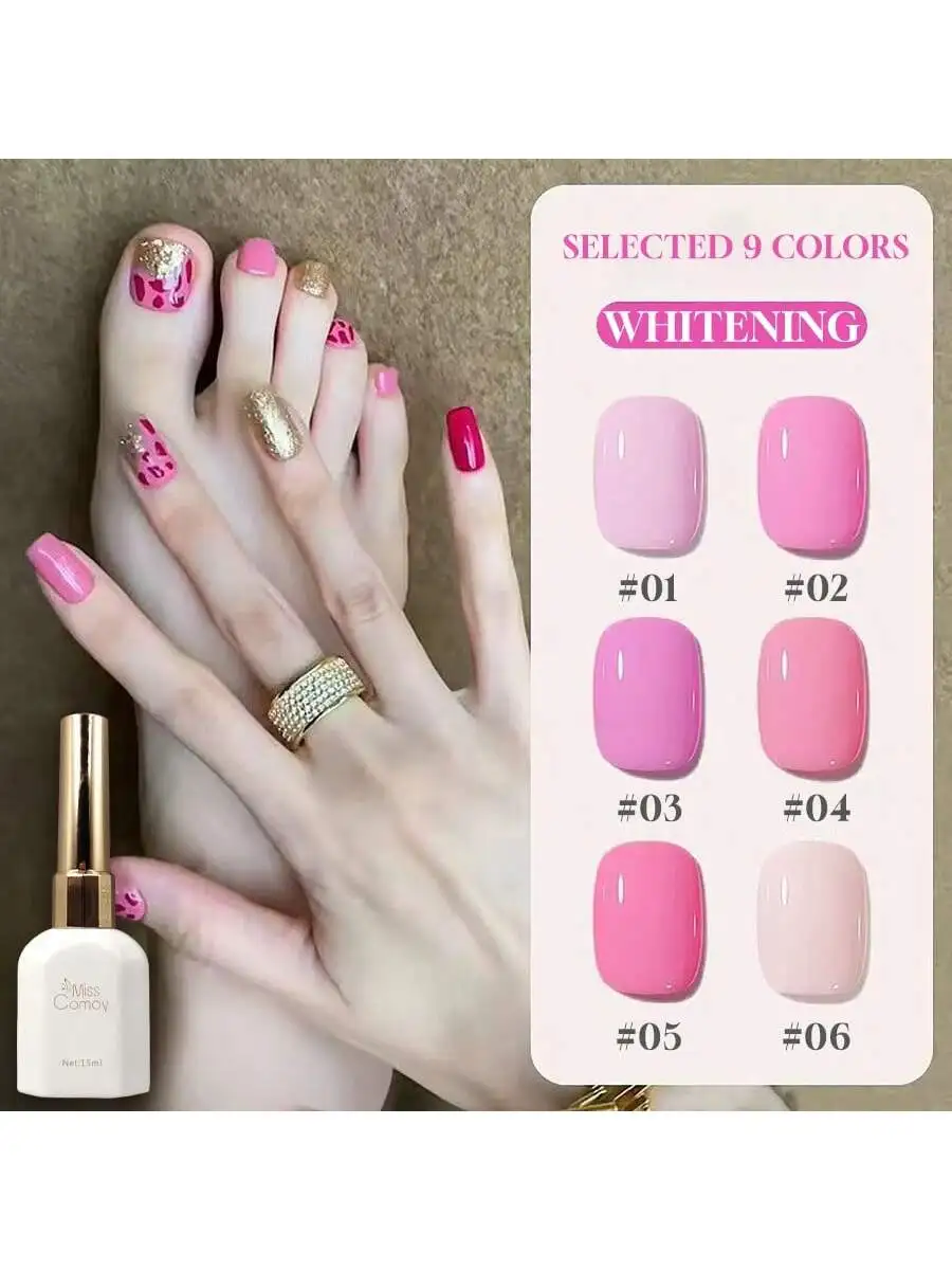 

1-6pcs Miss Comoy 15ML Leather Pink Lacquer: 2025 popular gel, peach pink for whitening, salon/DIY staple.