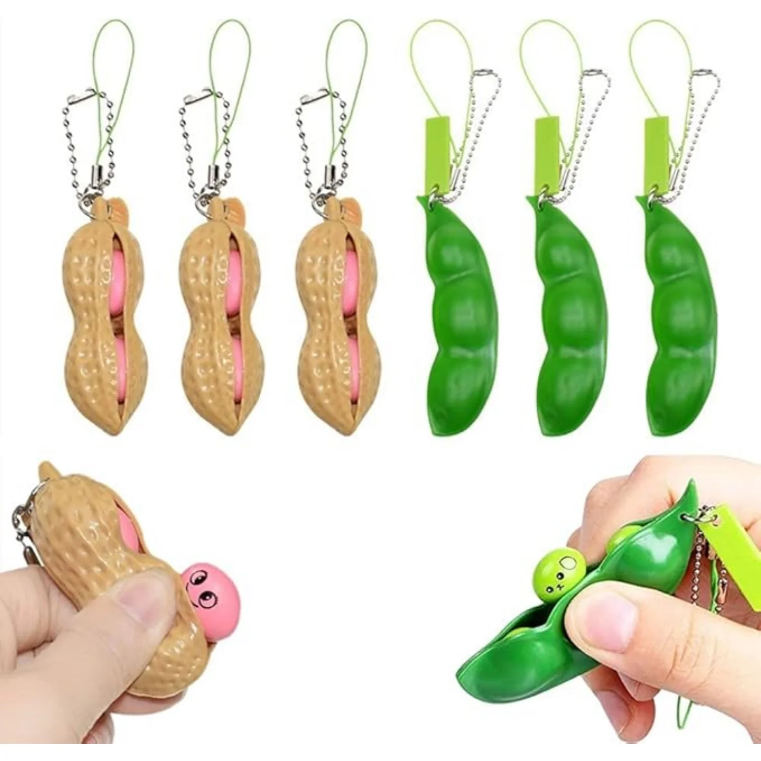 Llavero de maní y guisante pequeño, llavero colgante pequeño con pellizco de simulación de descompresión divertida, llavero de frijol para apretar
