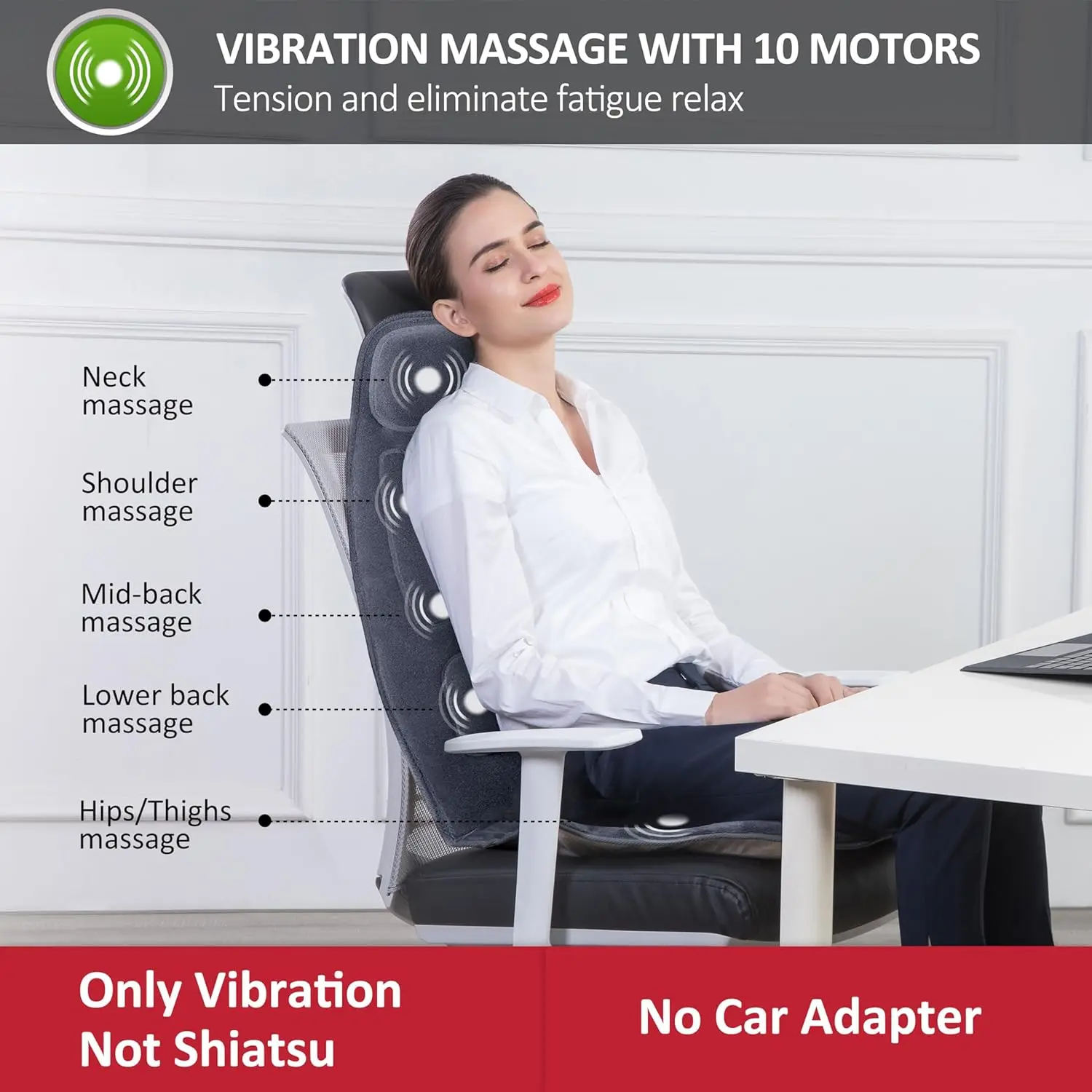 Snailax Massage Seat Cushion with Heat - Extra Memory Foam Support Pad in Neck and Lumbar,10 Vibration Massage Motors, 2 Heat Le