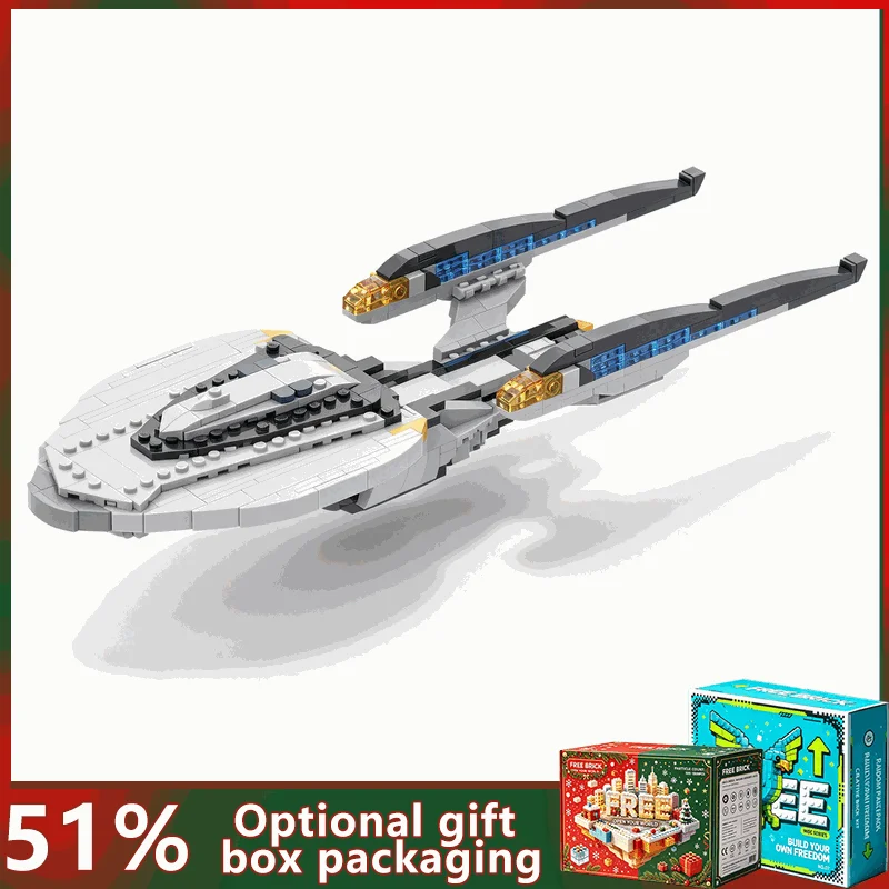 456PCS Large Futuristic Saucer Hull Starship Model Custom Building Blocks DIY Creative Galaxy Assembly Puzzle Display Toy Gift