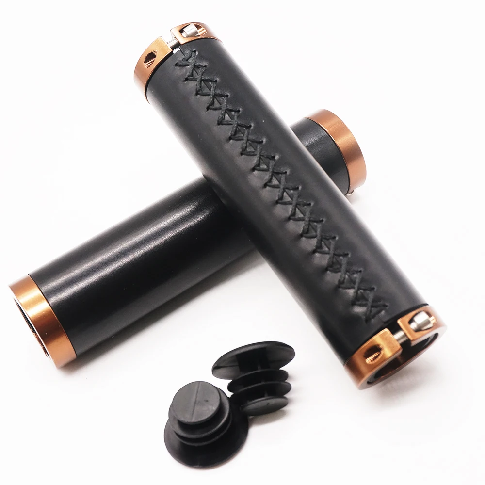 Retro Leisure Grip Universal Hand Sewn Grip PU Leather Grip Bicycle Grip Shock Absorbing Folding Bike Scooter Bike Handlebar