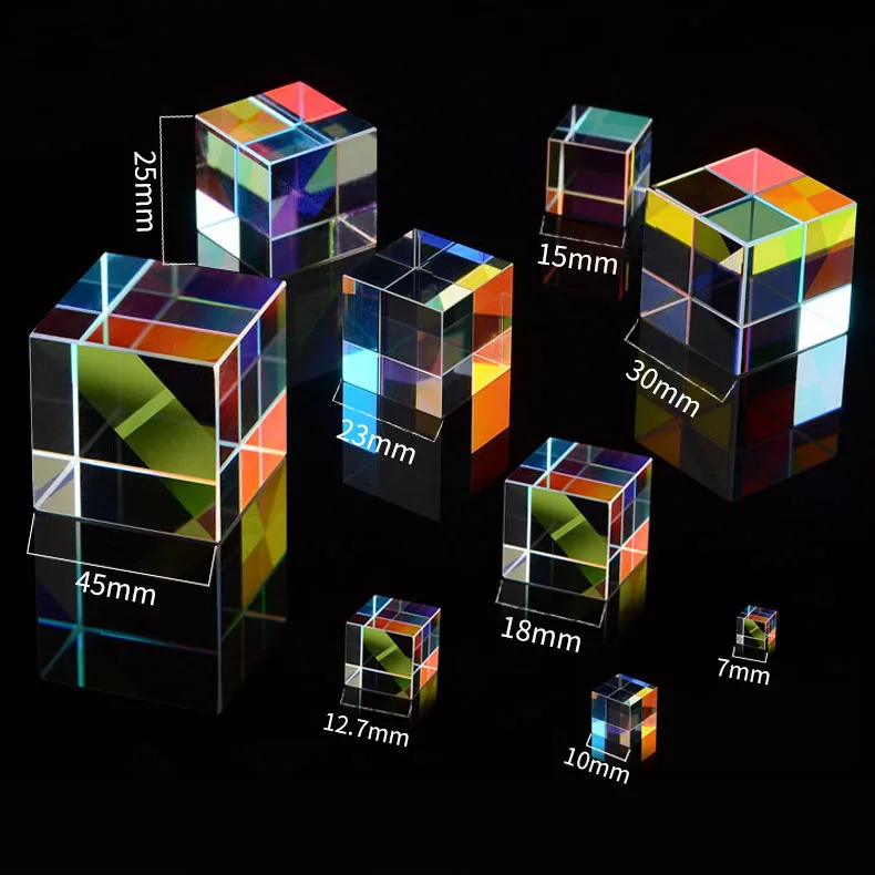 Prism Six-Sided Bright Light Combine Cube Prism Stained Glass Beam Splitting Prism Optical Experiment Instrument 5 sizes