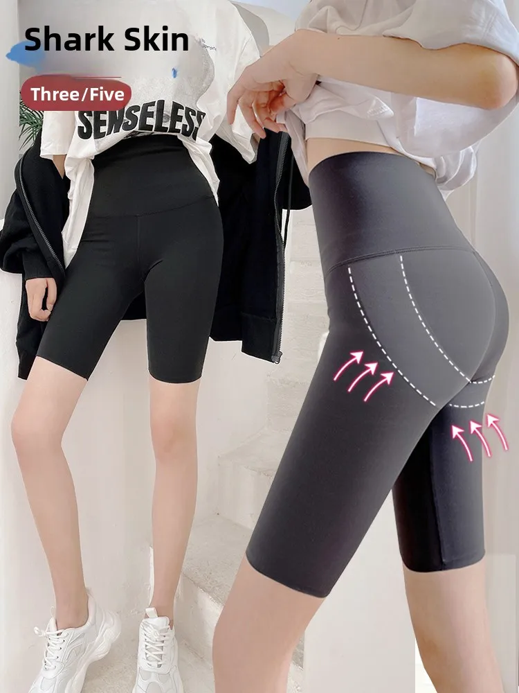 

Женские летние тонкие шорты для йоги Slim Fit с принтом под кожу акулы, длиной до колена, для велоспорта, с эффектом утяжки живота и подтяжки ягодиц