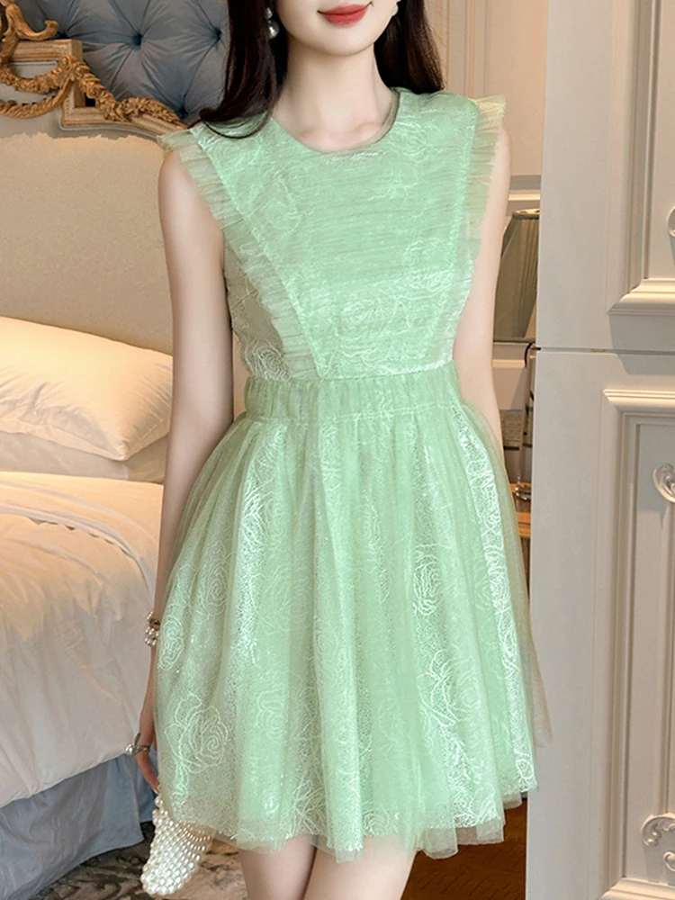 Vestido de fiesta francés elegante para mujer, vestido de baile verde transparente de encaje corto, hermoso