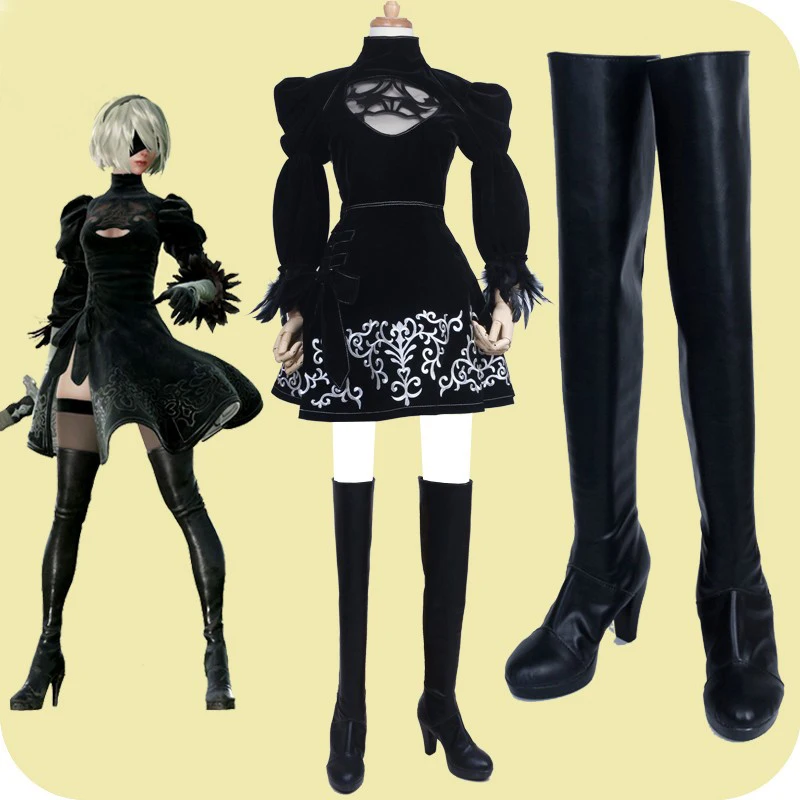 

Game NieR Automata 2B YoRHa No. 2 Type B Cosplay Shoes Handmade Faux Leather Boots Carnival Party Halloween Boots