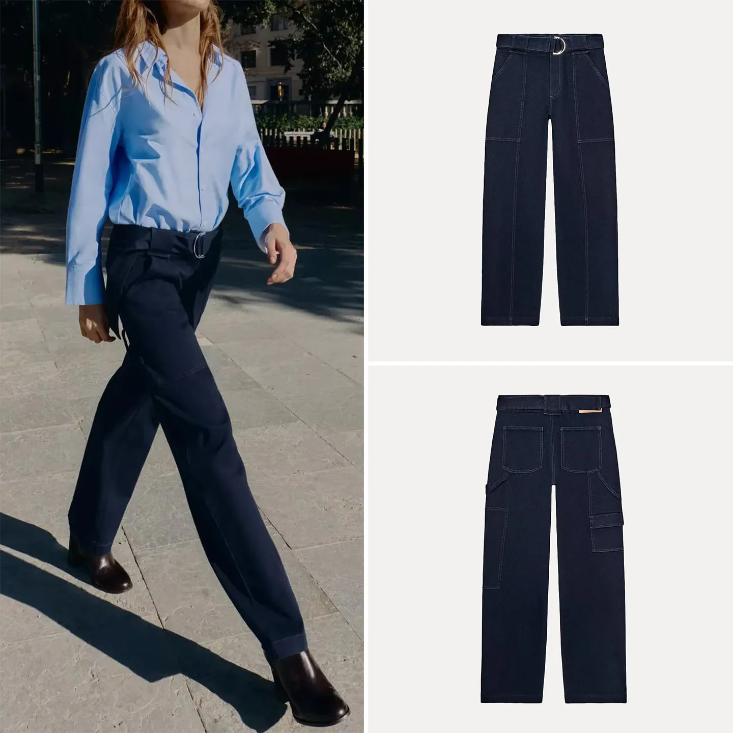

Faionable Long Work Pants for Women with Belt 2025 Winter New Sle Simple Match All l Waist Straight Leg Casual Trou...