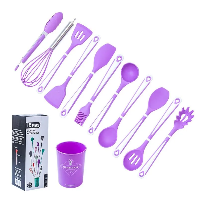 12pcs Set Food Grade Silicone Cookware High Temperature Non-sticker Cooking Shovel Spoon Set Silicon Kitchenware Cooking Tools