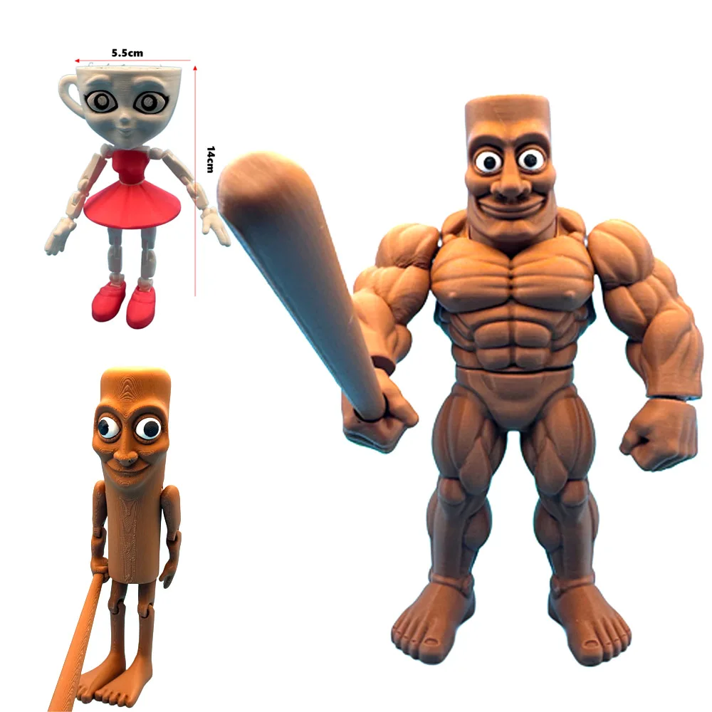 Novelty Articulated Figure Tungtungtung Sahur 3D Printing Wood Stick Man Figurine Desktop Arm Movable Action Figure Collectible