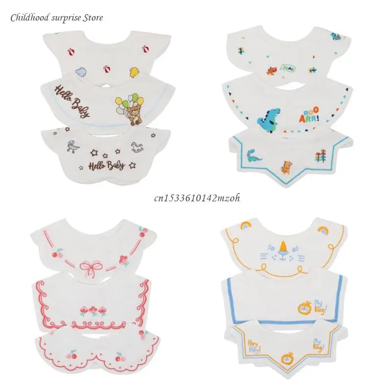 

3 Pcs/Set 360 ​​° Rotate Baby Feeding Drool Bibs Collar Decoration Embroidery Saliva Towel Cotton Anti-Stain Burp Dropship