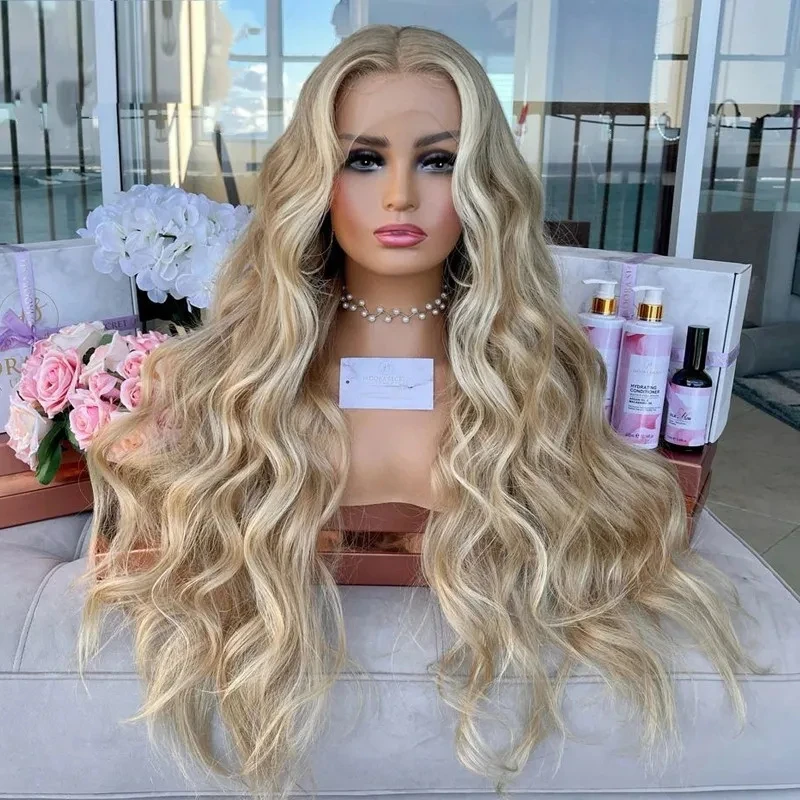 13x6 Ash Blonde Ombre Human Hair Wig 180 Density Body Wave Brazilian Remy Hair Lace Front Wigs Preplucked Transparent Lace Wigs