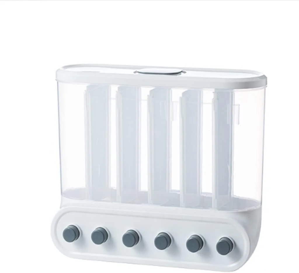 Kitchen Containers 6 Grids Cereal Dispenser Wall-Mounted Sealed Cereal Storage Containers Grain Box Food Can