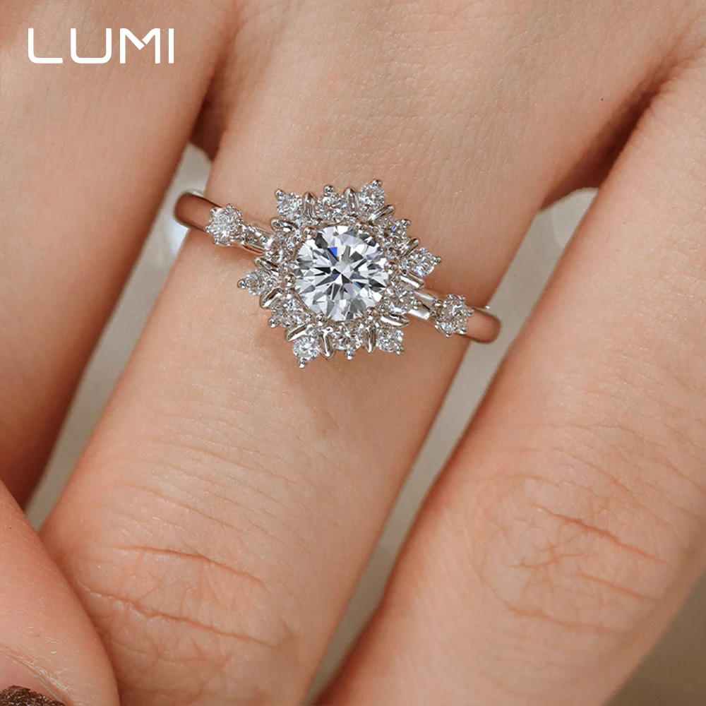 0.5CT Real Moissanite Snowflake Ice 925 Sterling Silver Ring for Women - Artistic Wedding Band Dainty Engagement Jewelry