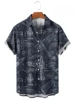 Printed Short Sleeve Hawaiian Men's Shirt Button Up Vintage Map Design