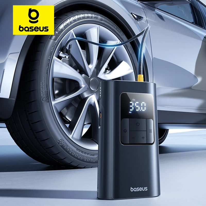 Baseus 2 w 1 Pompka Samochodowa Przewodowa/Bezprzewodowa Kompresor Powietrza do Samochodu z Odłączaną Latarką 6000mAh Przenośna Pompka do Opon Samochodowych