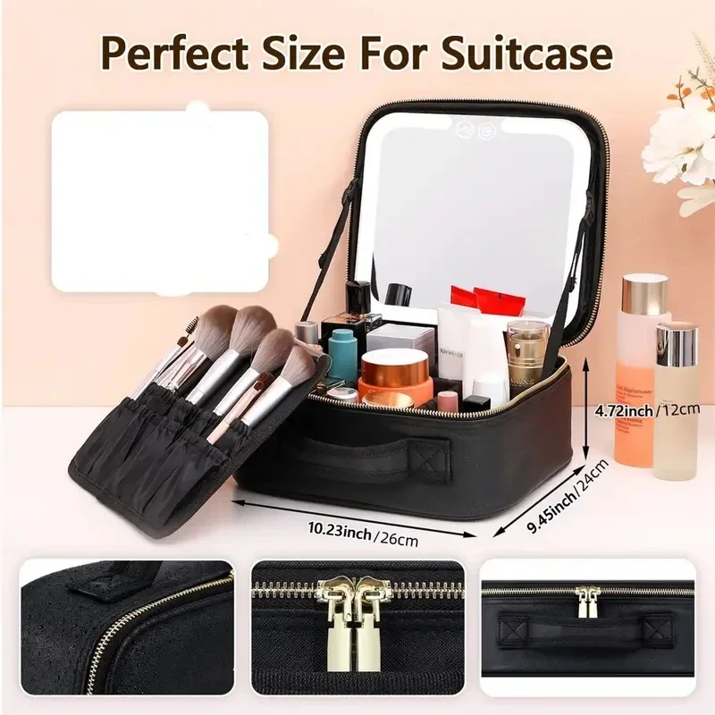 Borsa per il trucco da viaggio con custodia illuminata a LED con specchio 3 colori LED Cosmetic Box Organizer Vanity Case accessori custodia