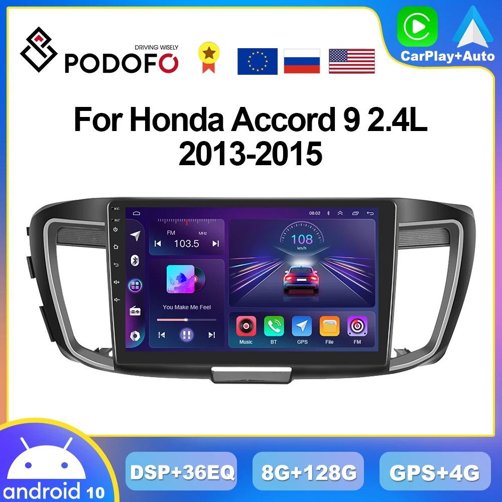 

Podofo 8G 128G CarPlay Android Radio For Honda Accord 9 2.4L 2013-2015 Car Multimedia Player 2din Head Unit GPS Navi autoradio