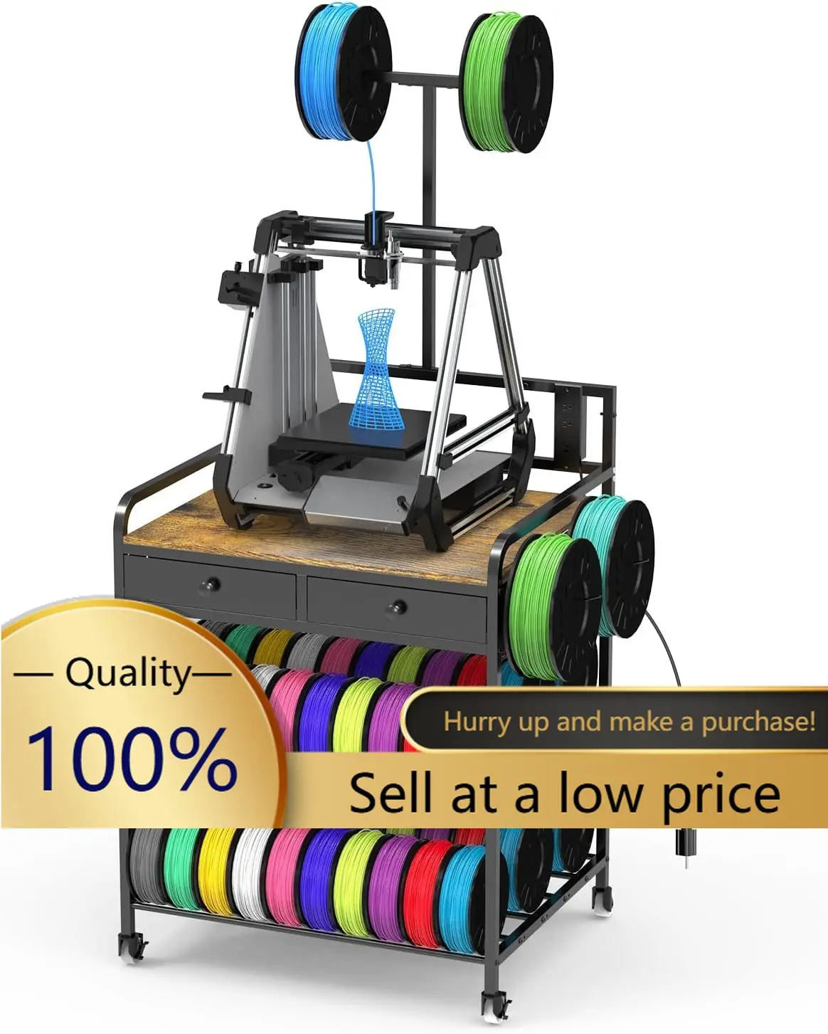 Heavy Duty 3D Printer Stand Filaments Storage Rack with Power Outlet,3D Printer Cart Desk,Rolling Filament Spool Holder,Multipos