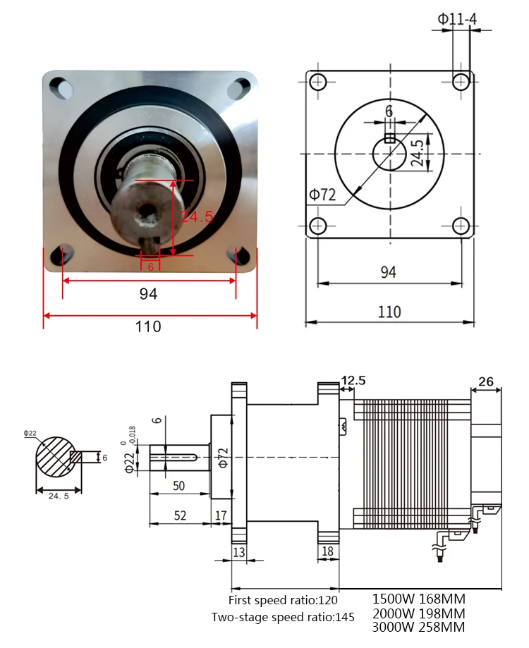 110V3000W Low Speed Brushless Motor with Driver 110mm Brushless Motor Speed Ratio3/4/5/6/10/20/30 Planetary Gearbox Reducer Kits