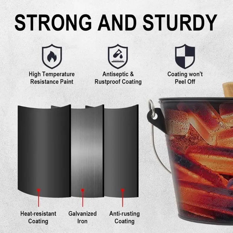 المواقد المعدنية الرماد الساخن جمع دلو مع مجرفة وفرشاة المواقد المحمولة أداة تنظيف الرماد المواقد 37JD #4