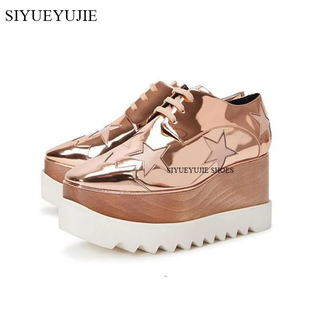 2024 High Platform Patent Leather Casual Shoes Women Autumn Wedge Trainers For Women 12 CM Height Increasing Sneakers Black