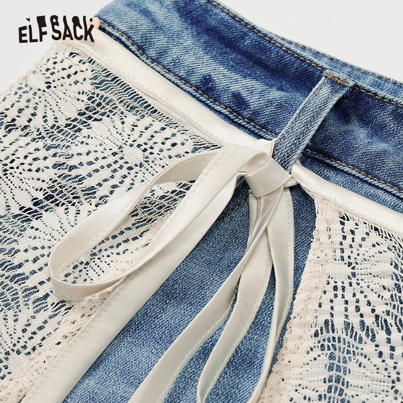 ELFSACK 2024 summer new arrival High waist A-line new matching tassel drape shorts jeans for women