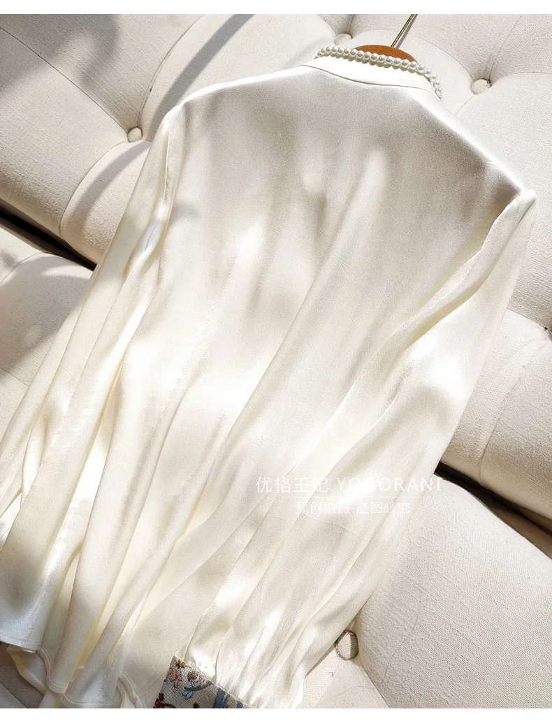 Women's Chinese Style Embroidery Loose Vintage Blouses, Ladies Clothing, Spring and Summer Fashion, Long Sleeves Tops