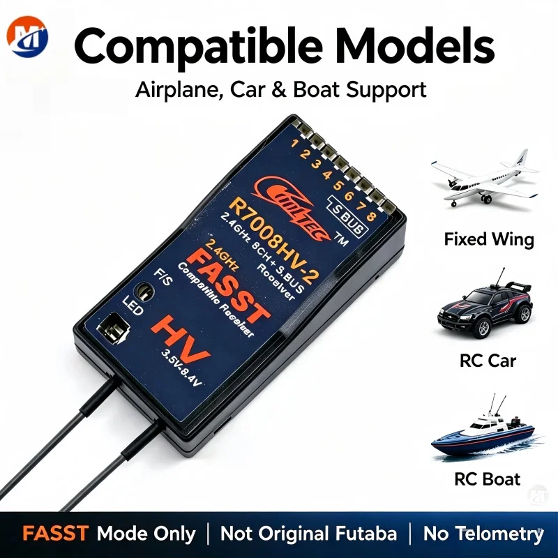 Cooltech R7008HV-2 8CH HV S.BUS 2.4G FASST Receiver Compatible with Futaba 14SG 16SG 16SZ 18SZ 18MZ RC Airplane Car Boat
