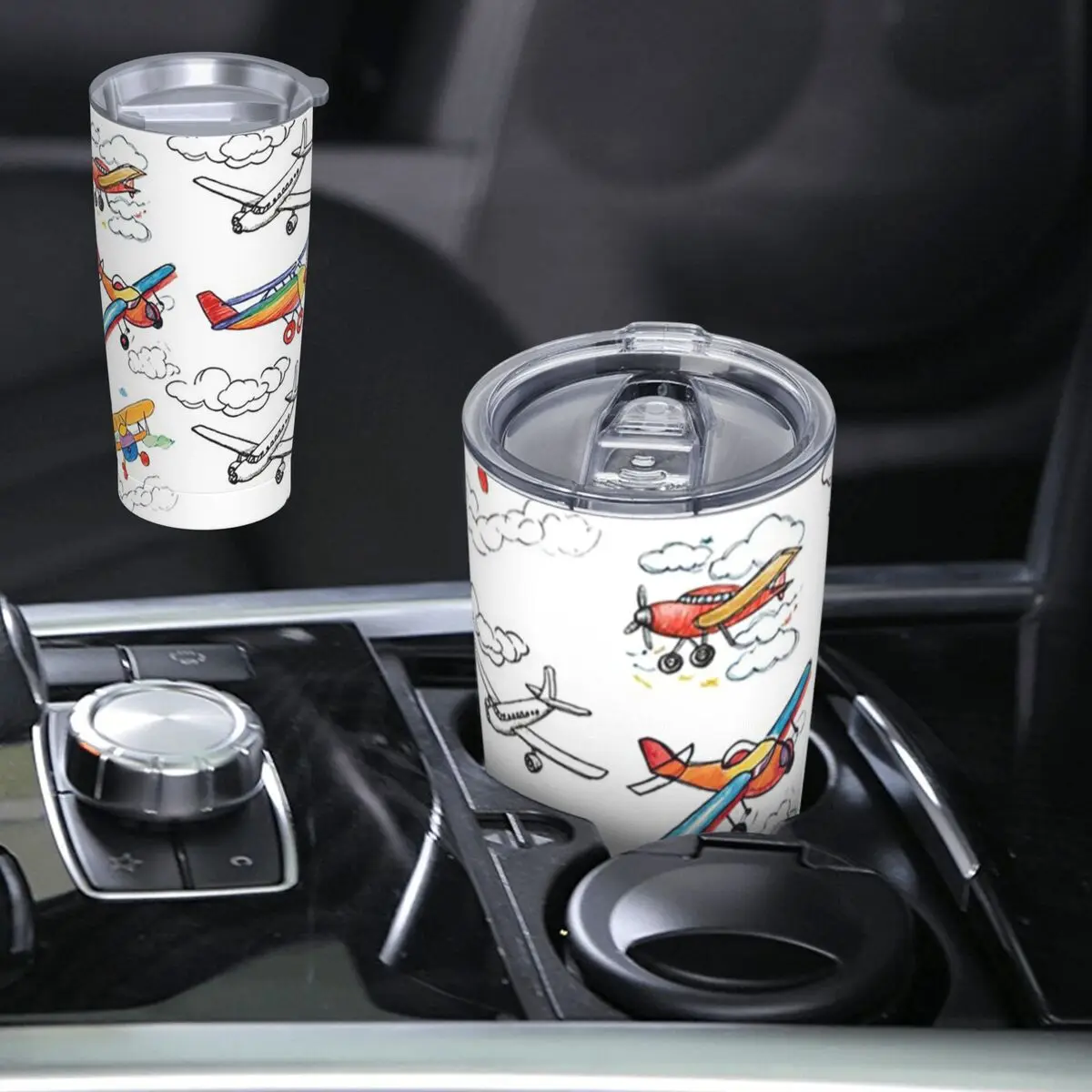 Colorful Nostalgic Airplanes Pattern Aviation Enthusiast Stainless Steel Tumbler Vacuum Mug Thermal Cold Cup Straws With Lid