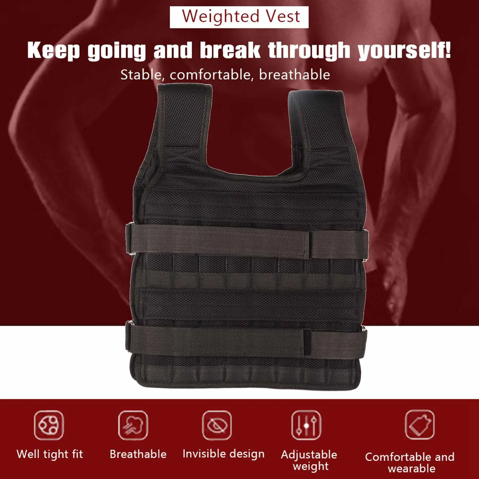 سترة تدريب الأثقال، سترة وزن للتمرين، شبكة قابلة للتنفس، سترة مرجحة 15 كجم، سترة تدريب القوة للتمرين واللياقة البدنية