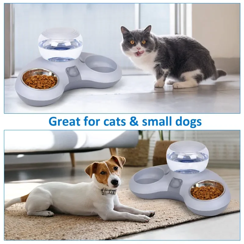 Double Pet Cat Bowl Automatic Feeder Water Dispenser Feeder Kitten Dog Automatic Gravity Crescent Water Dispenser