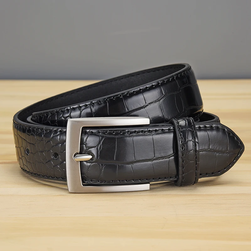 Mens Fashion Waist Belts Faux Crocodile Pattern With Split Leather Luxury Male Designer Belt Accessories Factory Price