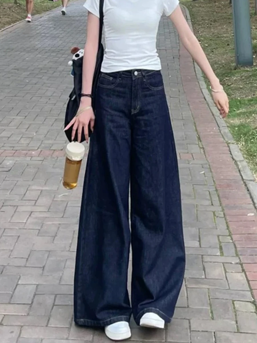 

Большие размеры, свободные джинсы в американском стиле с высокой талией, женские весенне-осенние прямые брюки длиной до пола, повседневные брюки с завышенной талией