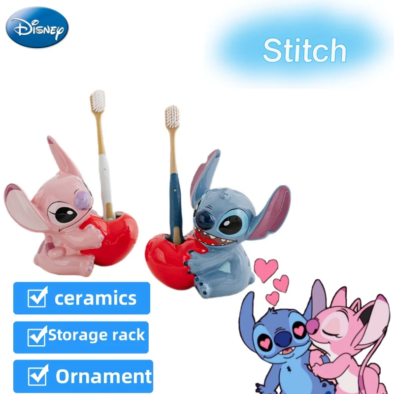 

Disney Stitch Angel Cartoon Cute Ceramic Toothbrush Holder Creative Kawaii Toothbrush Holder Tabletop Ornament Holiday Gifts