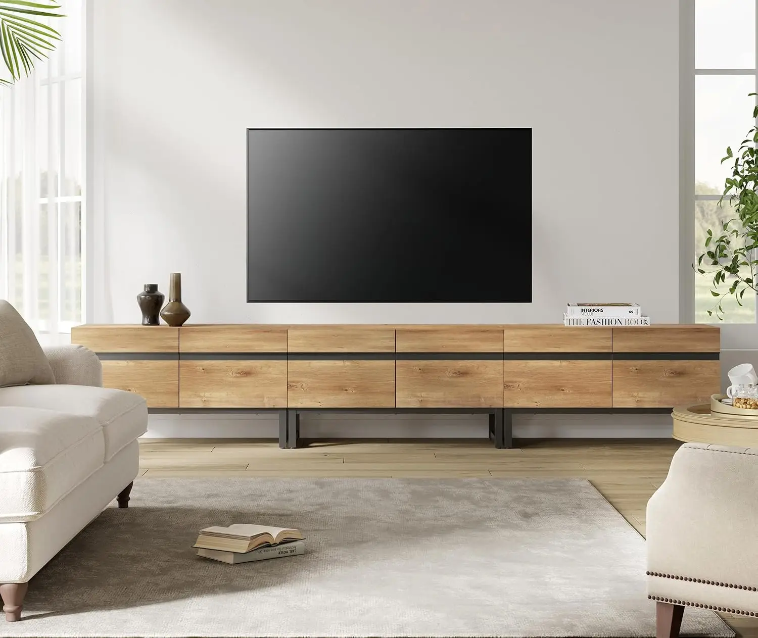 TV Stand for 32-110 Inch TVs, Wood Entertainment Center with Metal Base Storage Cabinets, Media TV Console, Customized